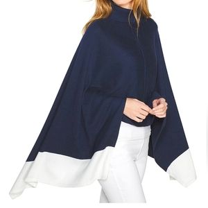 White House Black Market NWT Jersey Knit Turtleneck Poncho, Navy blue, Size S